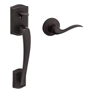 kwikset prescott front door handle with interior tustin lever featuring microban antimicrobial product protection, venetian bronze front door hardware does not include a deadbolt