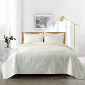 peace nest 3 piece quilted coverlet set with pillow shams, all season bedspread bed cover king size lightweight, ivory((106″x90″)