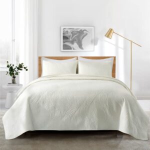 Peace nest 3 Piece Quilted Coverlet Set with Pillow Shams, All Season Bedspread Bed Cover King Size Lightweight, Ivory((106"X90")