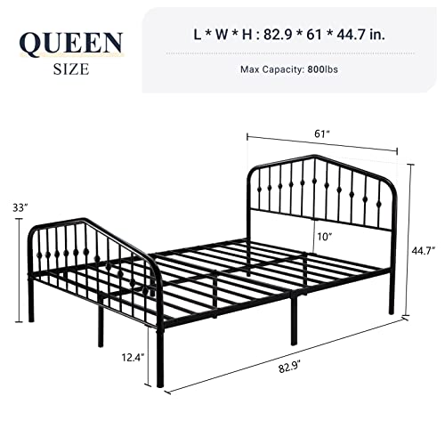 Allewie Queen Size Platform Metal Bed Frame with Chic Headboard and Footboard, Modern Design with Storage Space, Easy Assembly, Black