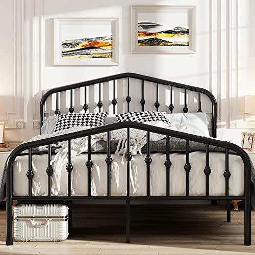 Allewie Queen Size Platform Metal Bed Frame with Chic Headboard and Footboard, Modern Design with Storage Space, Easy Assembly, Black