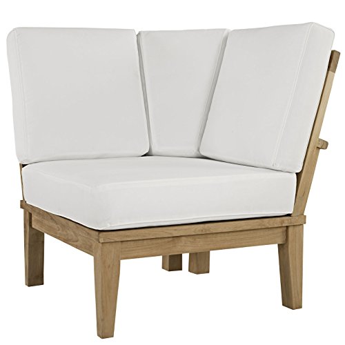 Modway EEI-1146-NAT-WHI-SET Marina Premium Grade A Teak Wood Outdoor Patio, Corner Sofa, Natural White