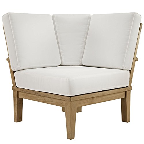 Modway EEI-1146-NAT-WHI-SET Marina Premium Grade A Teak Wood Outdoor Patio, Corner Sofa, Natural White