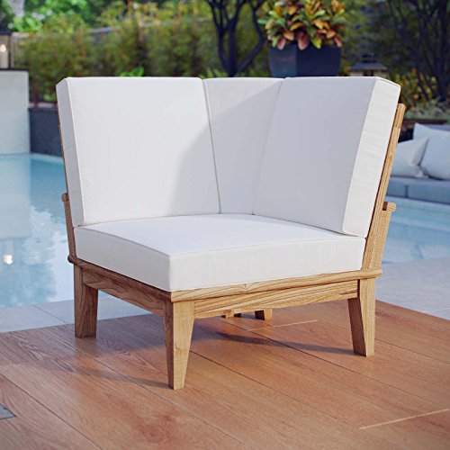 Modway EEI-1146-NAT-WHI-SET Marina Premium Grade A Teak Wood Outdoor Patio, Corner Sofa, Natural White