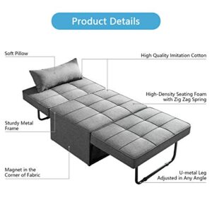 Vonanda Sofa Bed, Convertible Chair 4 in 1 Multi-Function Folding Ottoman Modern Breathable Linen Guest Bed with Adjustable Sleeper for Small Room Apartment, Dark Gray