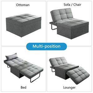 Vonanda Sofa Bed, Convertible Chair 4 in 1 Multi-Function Folding Ottoman Modern Breathable Linen Guest Bed with Adjustable Sleeper for Small Room Apartment, Dark Gray