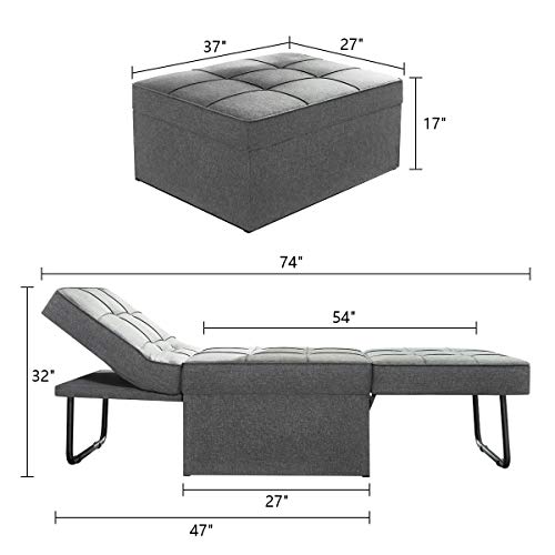 Vonanda Sofa Bed, Convertible Chair 4 in 1 Multi-Function Folding Ottoman Modern Breathable Linen Guest Bed with Adjustable Sleeper for Small Room Apartment, Dark Gray