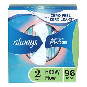 always infinity flexfoam feminine pads for women, size 2, heavy, without wings, unscented, 32ct x 3 packs (96 count total)