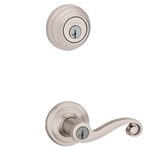 kwikset lido keyed entry lever and single cylinder deadbolt combo pack with microban antimicrobial protection featuring smartkey security in satin nickel (99910-038)