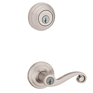 Kwikset Lido Keyed Entry Lever and Single Cylinder Deadbolt Combo Pack with Microban Antimicrobial Protection featuring SmartKey Security in Satin Nickel (99910-038)