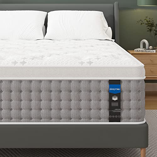 Sleepmax 14 Inch King Mattress - Hybrid Mattress Made in USA - Medium Firm Memory Foam with Individual Pocket Springs, Bed Mattress-in-a-Box