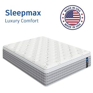 Sleepmax 14 Inch King Mattress - Hybrid Mattress Made in USA - Medium Firm Memory Foam with Individual Pocket Springs, Bed Mattress-in-a-Box