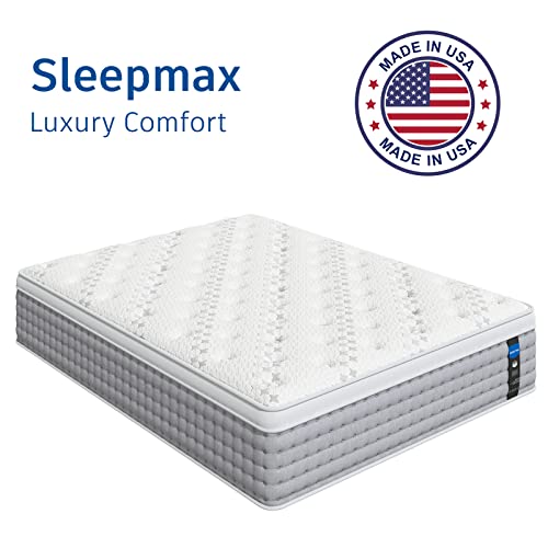 Sleepmax 14 Inch King Mattress - Hybrid Mattress Made in USA - Medium Firm Memory Foam with Individual Pocket Springs, Bed Mattress-in-a-Box