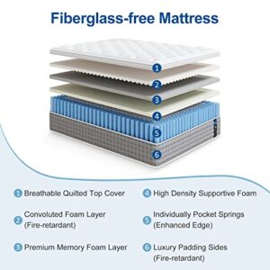 Sleepmax 14 Inch King Mattress - Hybrid Mattress Made in USA - Medium Firm Memory Foam with Individual Pocket Springs, Bed Mattress-in-a-Box