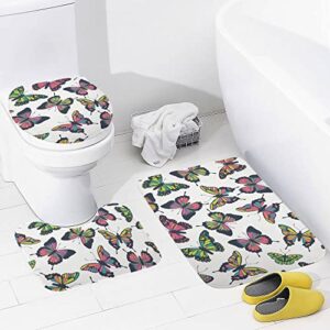 my little nest bathroom rugs mats set 3 piece butterflies pattern abstract washable non slip u-shaped contour rug mat and lid cover for bathroom tub