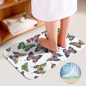 My Little Nest Bathroom Rugs Mats Set 3 Piece Butterflies Pattern Abstract Washable Non Slip U-Shaped Contour Rug Mat and Lid Cover for Bathroom Tub