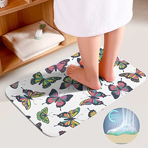 My Little Nest Bathroom Rugs Mats Set 3 Piece Butterflies Pattern Abstract Washable Non Slip U-Shaped Contour Rug Mat and Lid Cover for Bathroom Tub