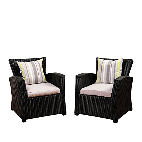 Atlantic Patio Atlantic Hibiscus 2-Piece Armchair Set with Light Grey Cushions Wicker | Ideal for Outdoors and Indoors, Black