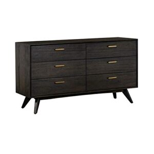 loft 6-drawer acacia mid-century modern bedroom dresser, 63″ wide, brushed brown-grey
