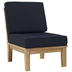 modway marina premium grade a teak wood outdoor patio armless chair, natural navy