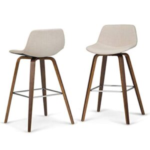 simplihome randolph mid century modern bentwood counter height stool (set of 2) in natural linen look fabric