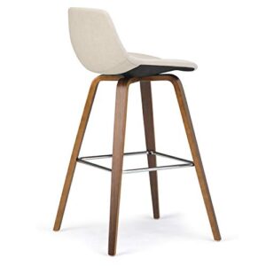 SIMPLIHOME Randolph Mid Century Modern Bentwood Counter Height Stool (Set of 2) in Natural Linen Look Fabric