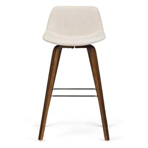 SIMPLIHOME Randolph Mid Century Modern Bentwood Counter Height Stool (Set of 2) in Natural Linen Look Fabric