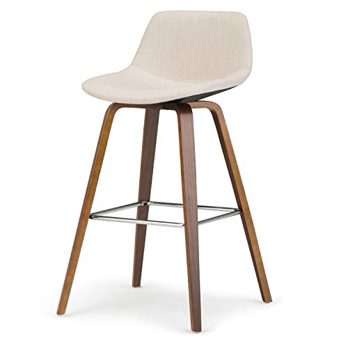 SIMPLIHOME Randolph Mid Century Modern Bentwood Counter Height Stool (Set of 2) in Natural Linen Look Fabric