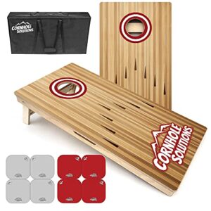 Cornhole Solutions Tournament Grade Cornhole Set - Includes Two 4'x2' Regulation Baltic Birch Cornhole Boards, 8 REC Cornhole Bags, and Carrying Case (Bowling, Red & Grey)