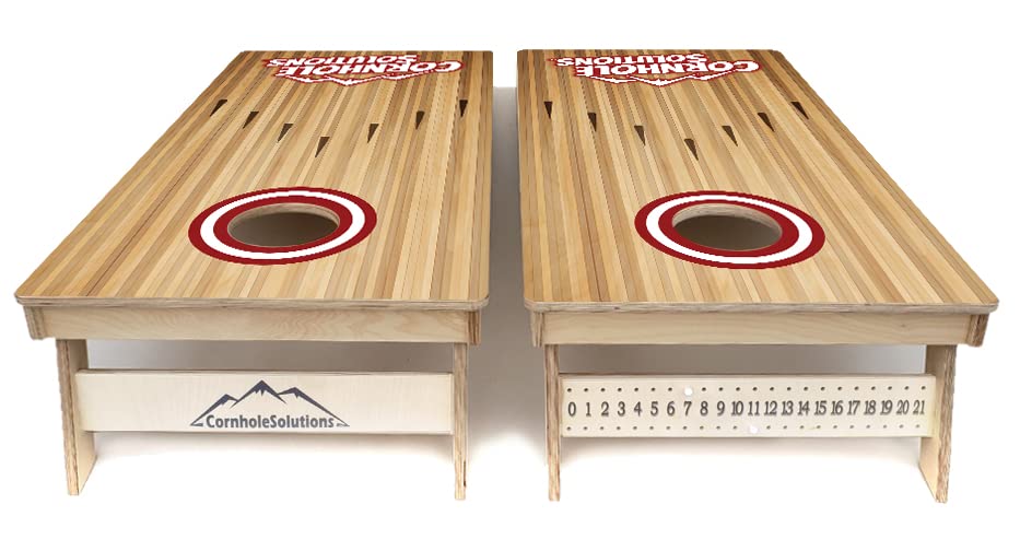 Cornhole Solutions Tournament Grade Cornhole Set - Includes Two 4'x2' Regulation Baltic Birch Cornhole Boards, 8 REC Cornhole Bags, and Carrying Case (Bowling, Red & Grey)