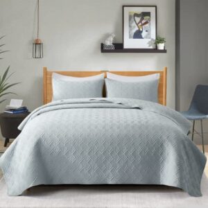 peace nest 3 piece quilted coverlet set with pillow shams, all season bedspread bed cover full/queen size lightweight, light gray((106″x90″)