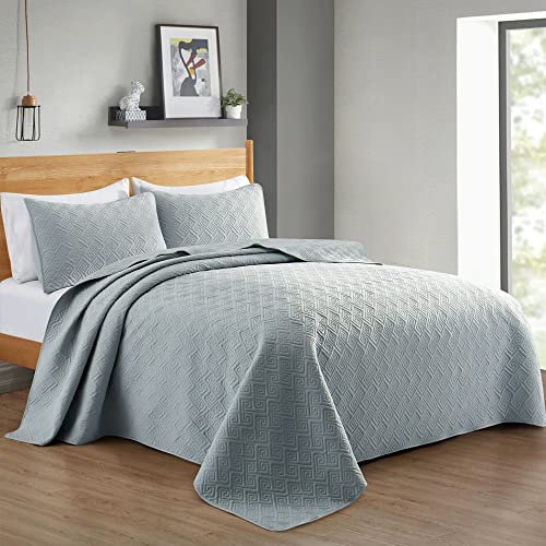 Peace nest 3 Piece Quilted Coverlet Set with Pillow Shams, All Season Bedspread Bed Cover Full/Queen Size Lightweight, Light Gray((106"X90")