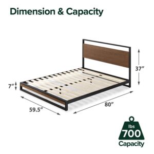 ZINUS Suzanne 37 Inch Bamboo and Metal Platform Bed Frame / Solid Steel Construction / No Box Spring Needed / Wood Slat Support / Easy Assembly, Chestnut Brown, Queen