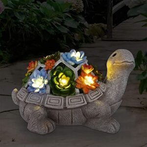 nacome solar garden outdoor statues turtle with succulent and 7 led lights – outdoor lawn decor garden tortoise statue for patio, balcony, yard, lawn ornament – unique housewarming gifts