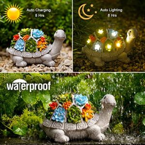 Nacome Solar Garden Outdoor Statues Turtle with Succulent and 7 LED Lights - Outdoor Lawn Decor Garden Tortoise Statue for Patio, Balcony, Yard, Lawn Ornament - Unique Housewarming Gifts