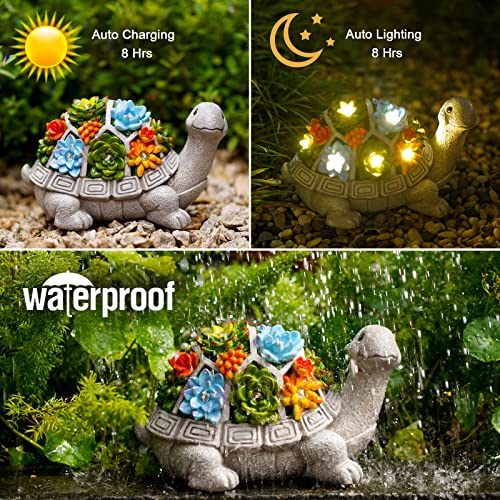 Nacome Solar Garden Outdoor Statues Turtle with Succulent and 7 LED Lights - Outdoor Lawn Decor Garden Tortoise Statue for Patio, Balcony, Yard, Lawn Ornament - Unique Housewarming Gifts