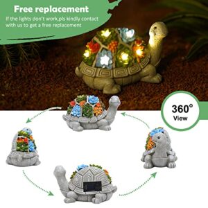 Nacome Solar Garden Outdoor Statues Turtle with Succulent and 7 LED Lights - Outdoor Lawn Decor Garden Tortoise Statue for Patio, Balcony, Yard, Lawn Ornament - Unique Housewarming Gifts