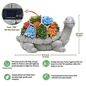 Nacome Solar Garden Outdoor Statues Turtle with Succulent and 7 LED Lights - Outdoor Lawn Decor Garden Tortoise Statue for Patio, Balcony, Yard, Lawn Ornament - Unique Housewarming Gifts