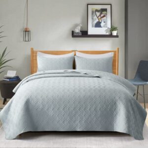 Peace nest 2 Piece Quilted Coverlet Set with 1 Pillow Sham, Lightweight All Season Bedspread Bed Cover Twin Size, Light Gray((90"X68")