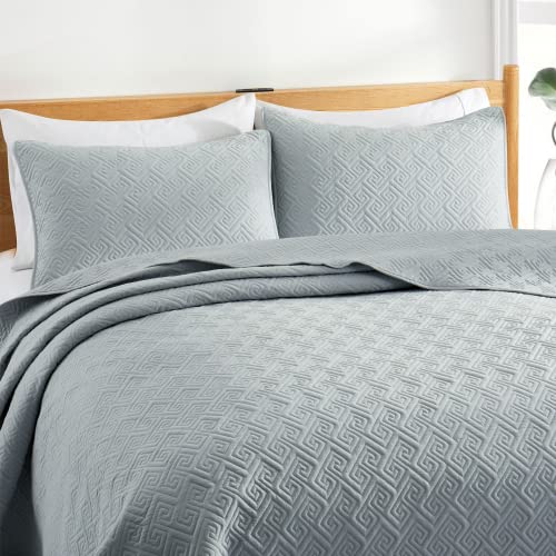 Peace nest 2 Piece Quilted Coverlet Set with 1 Pillow Sham, Lightweight All Season Bedspread Bed Cover Twin Size, Light Gray((90"X68")