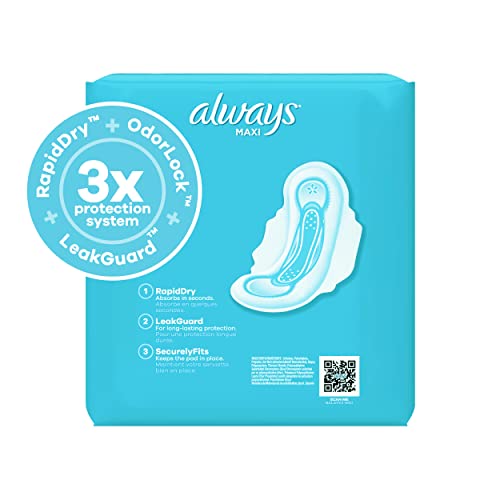 Always Maxi Feminine Pads For Women, Size 2 Long Super Absorbency, With Wings, Unscented, 60 Count