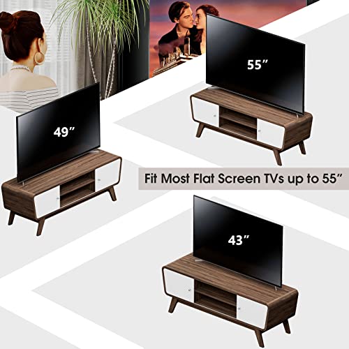 Tangkula Sliding Door TV Stand for TVs up to 55 Inch, Media Console Table with Adjustable Shelf & 2 Storage Cabinets, Modern Entertainment Center, Wooden TV Cabinet for Living Room (Walnut)