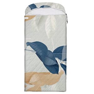 camping sleeping bags for adults navy blue neutral color leaves 3 season cold weather sleeping bag waterproof sleeping nap mat for girls boys hiking travel outdoor