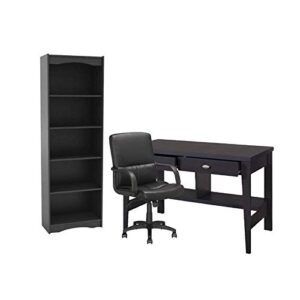home square 3 piece office set with desk and bookcase with chair in dark tones