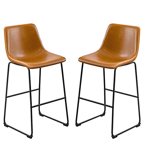 Furmax Bar Stools 29 inches Counter Height Stools Set of 2, Dining Chairs, Faux Leather Bar Chairs with Back, Modern Industrial Armless Stools for Kitchen Island, Bar, Pub (Brown)