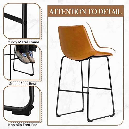 Furmax Bar Stools 29 inches Counter Height Stools Set of 2, Dining Chairs, Faux Leather Bar Chairs with Back, Modern Industrial Armless Stools for Kitchen Island, Bar, Pub (Brown)