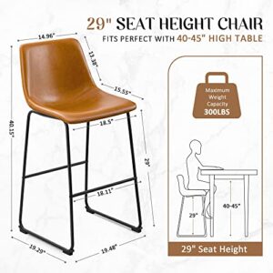 Furmax Bar Stools 29 inches Counter Height Stools Set of 2, Dining Chairs, Faux Leather Bar Chairs with Back, Modern Industrial Armless Stools for Kitchen Island, Bar, Pub (Brown)