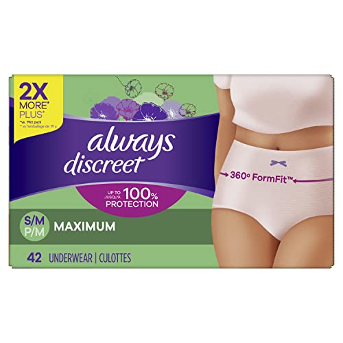 Always Discreet Incontinence Underwear for Women Maximum Absorbency, S/M, 42 Count