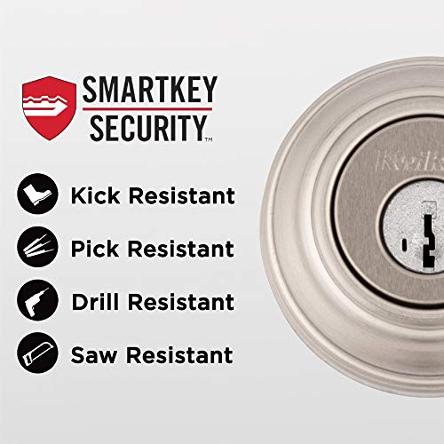 Kwikset Juno Keyed Entry Door Knob and Single Cylinder Deadbolt Combo Pack with Microban Antimicrobial Protection Featuring SmartKey Security in Satin Nickel