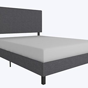 DHP Janford Upholstered Platform Bed with Modern Vertical Stitching on Rectangular Headboard, Queen, Gray Linen